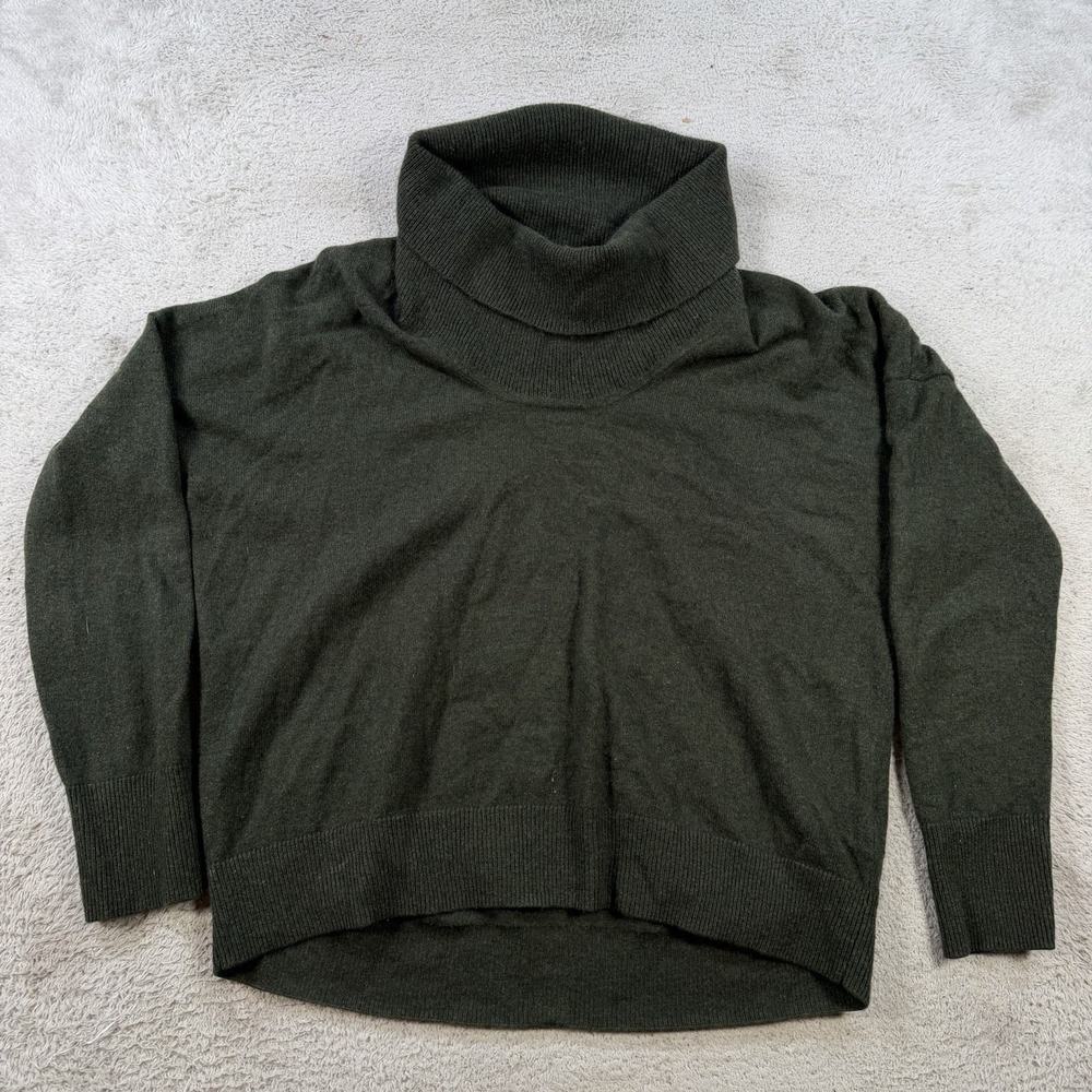 DKNY Sweater Womens Small Green Wool Cashmere Turtleneck Oversized Boxy Pullover